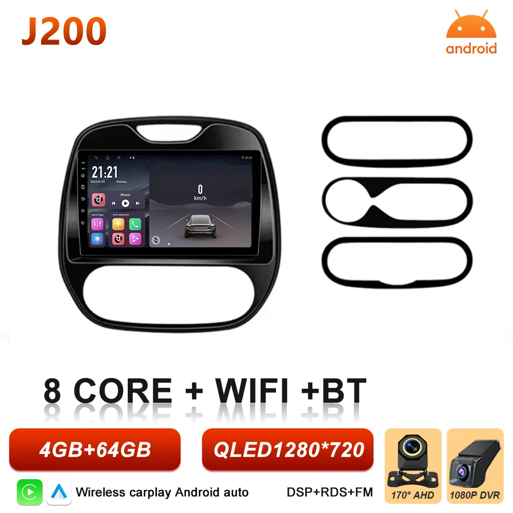 Android 16 Carplay autoradio voor Renault Kaptur Captur Clio Samsung QM3 2013 2014 2015 2016 GPS stereo multimediaspeler BT Wifi