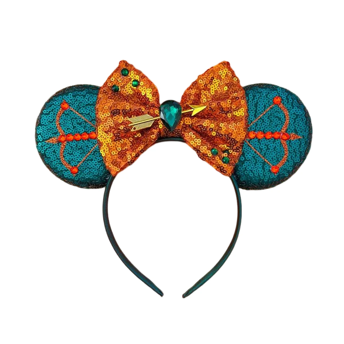 Pixar Brave Ears Headbands for Women Disney Mickey Mouse Hair Accessories Girl Green Sequins Bow and Arrow Hairband Kids Gift