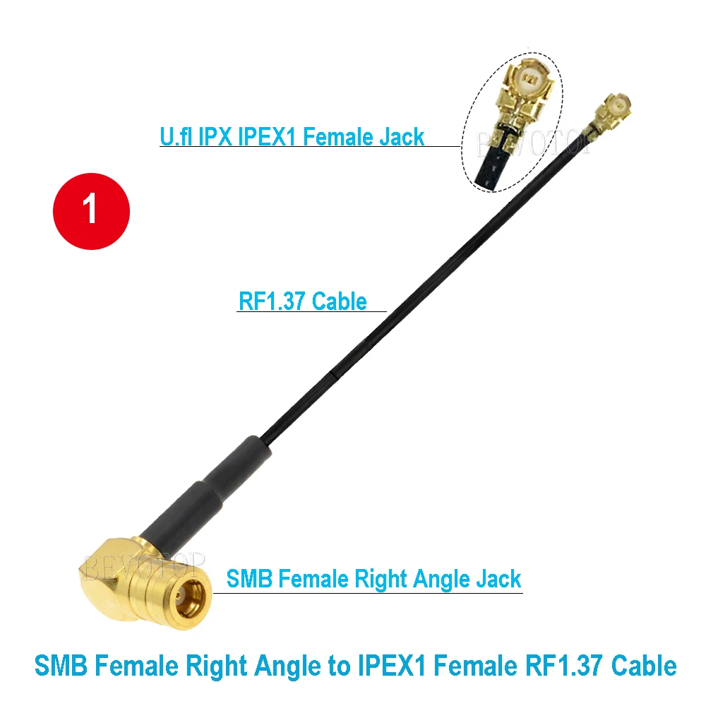 1PCS SMB Male/Female Connector to uFL/IPX1/IPEX-1 Female RF1.37 Cable Pigtail Extension Jumper for Radio Antenna Gold Plated