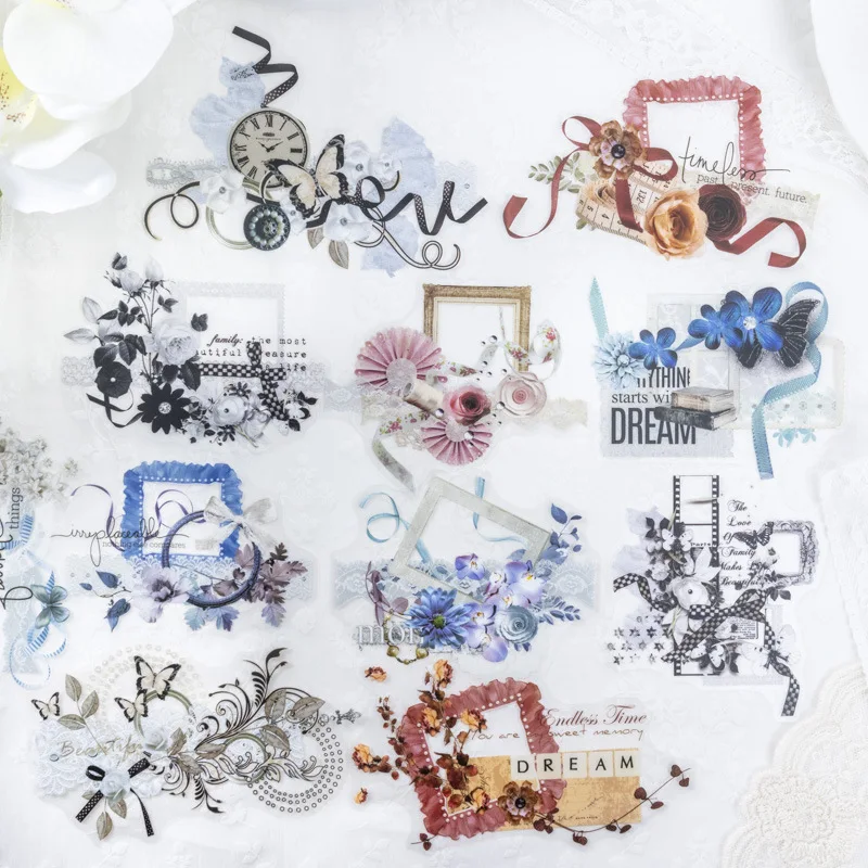 10pcs/1lot kawaii Stationery Sticker Lace Handmade junk journal Decorative Scrapbooking DIY Craft Sticker