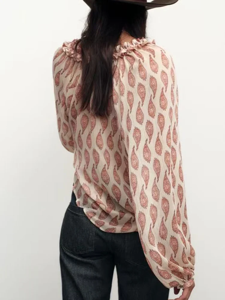 

Spring New Arrival Women's irt Elegance Metal Color Line Print Long Sve Turn-down Collar Commute Sle Regular Fit