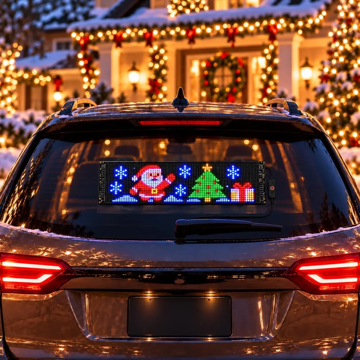 Christmas LED Car Rear Window Display, App-Controlled Flexible Pixel Screen Animated holiday scenes for car rear windows