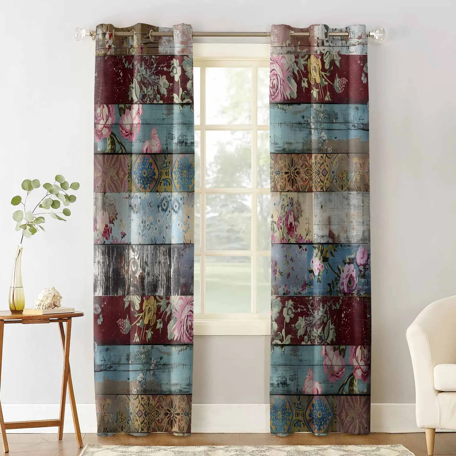 Vintage Worn-Out Mottled Floral Wood Grain Blackout Curtains For Living Room Bedroom Window Treatment Blinds Kitchen Drapes