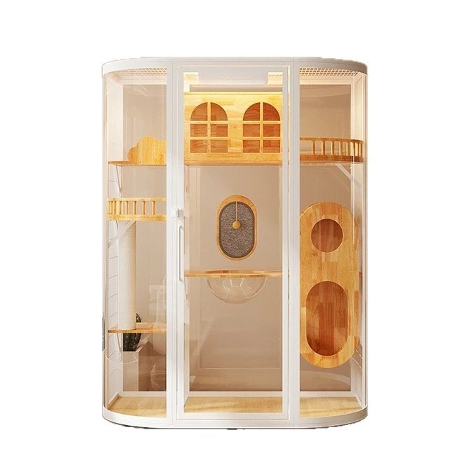 Cat villa cat cage oversized luxury solid wood indoor panoramic pet glass display cabinet