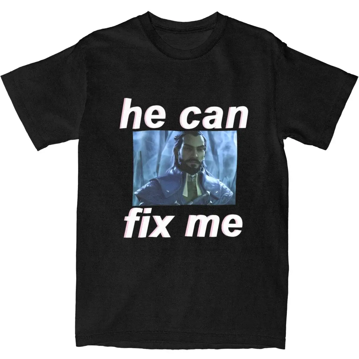 Vintage T Shirt FOR DARK BACKGROUND Emmrich He Can Fix Me Dragon Age Cotton T Shirts Pop Tee Shirt for Men Beach Awesome  Tops