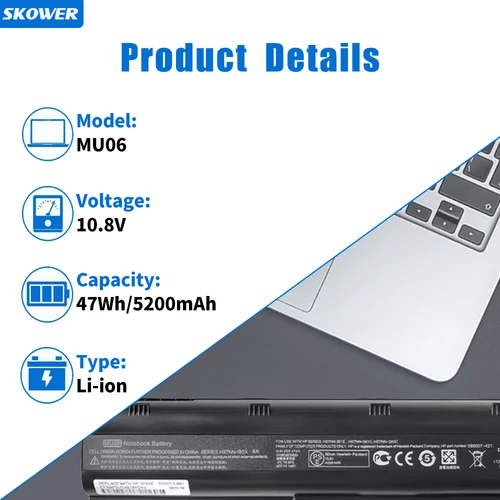 Imagen 2 del producto SKOWER 593553-001 MU06 Batería para HP Pavilion G4 G6 G7 G32 G42 G56 G62 G72 DM4 593554-001 636631-001 593550-001 HSTNN-Q62C CQ42