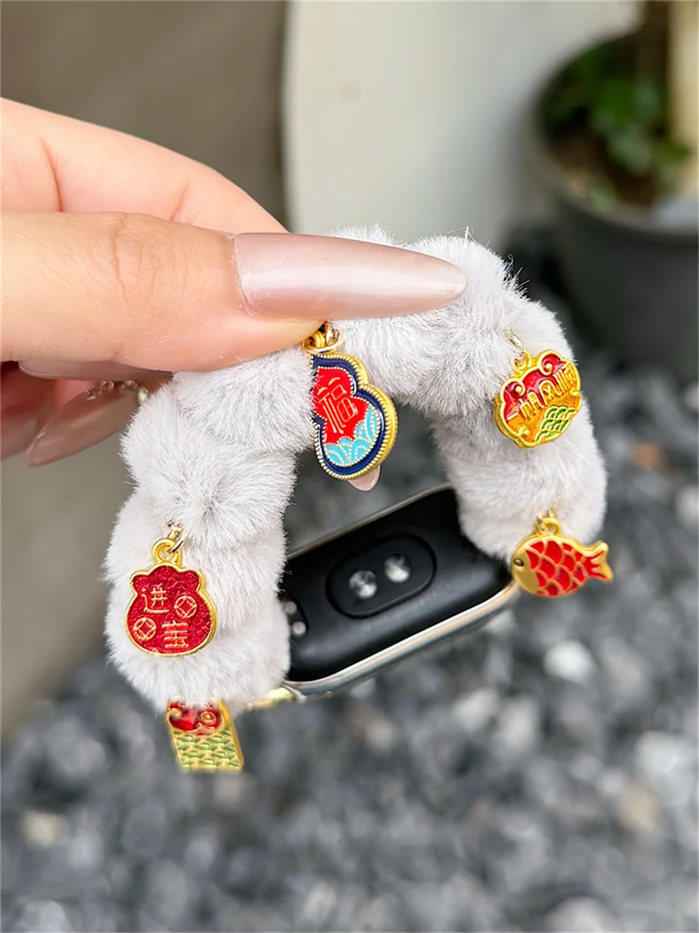 Luxury Plush Strap For Xiaomi Mi Band 9 8 7 6 5 Miband Wristband Hairy Bowknot Butterfly Flower Heart Pendant Bracelet Watchband image 2