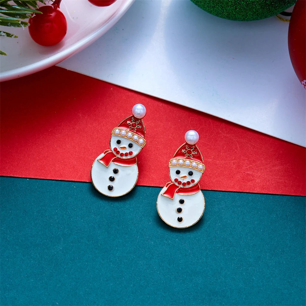 Klassische weiße Emaille-Schneemann-Ohrringe für Damen, roter Schal, Weihnachtsmütze, Schneemann-Tropfenohrringe, Charms, Feiertagsschmuck, Neujahrsgeschenke – Detail 7