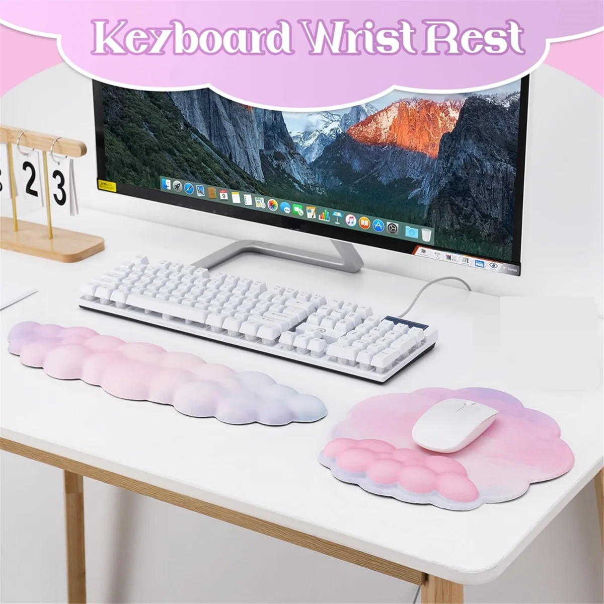 3Pcs Cloud Wrist Rest Keyboard Set Mouse Pad Wrist Support Set Ergonomic Memory Foam for Home Office Laptop Computer