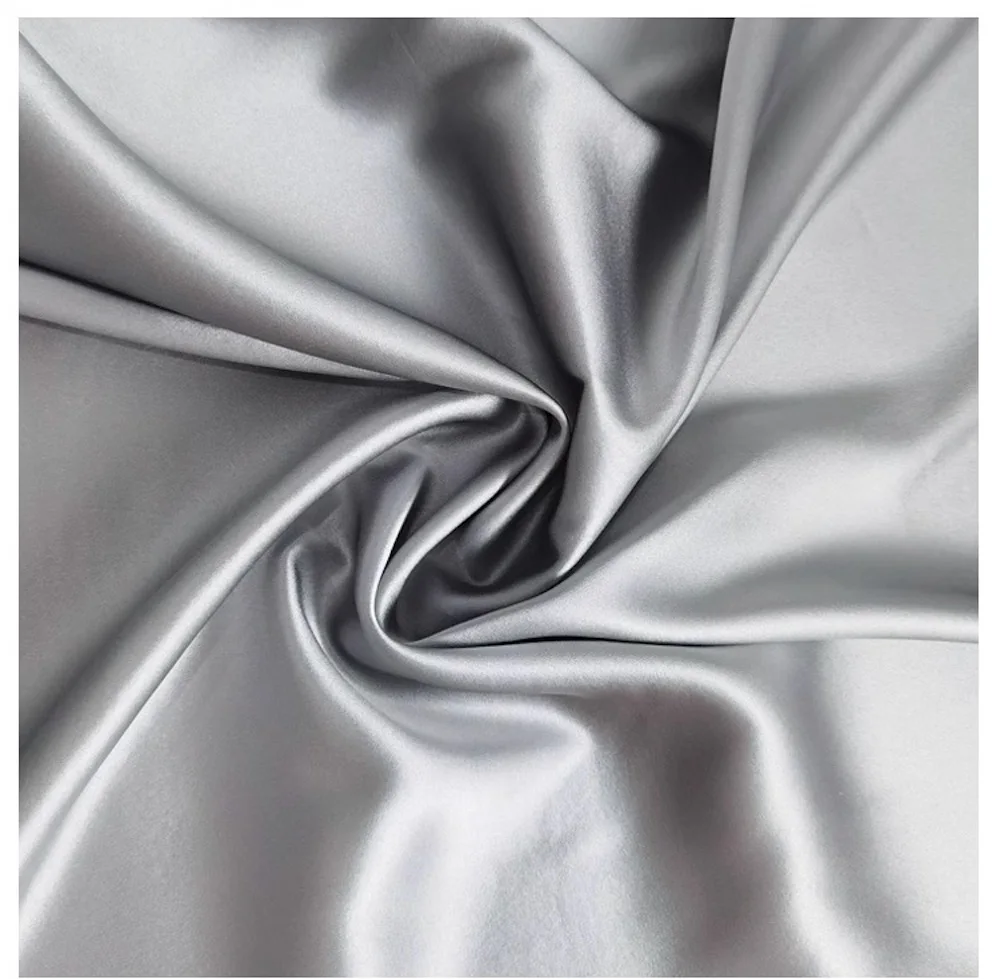 Natural Silk Stretch Satin140cm width 19momme Lycra Silk Fabric Shirt Evening Dress Sewing Material Silver