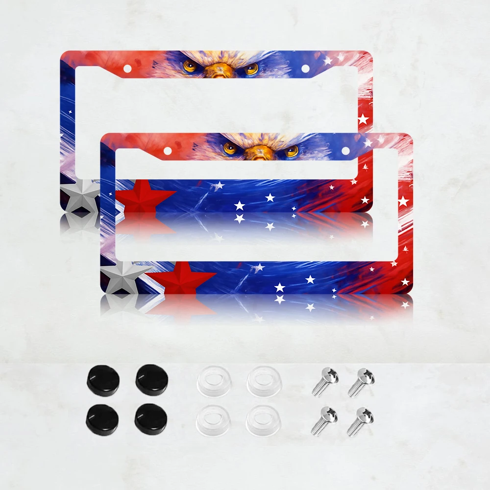 

Комплект из 2 рамок для номерных знаков с 2 отверстиями, красно-бело-синие, алюминиевые, 6x12 дюймов, с винтами, стандартный размер для США, Канады, Мексики, патриотический дизайн