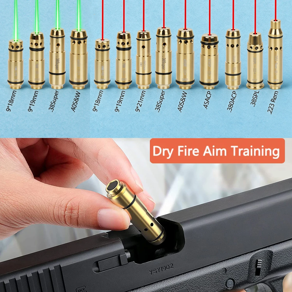 Tactical Red Green Lase 9mm 9x19mm Training Snap Cap Bullet Dry Firing Bore Laser Sight G43 G17 G19 .380ACP Trainer Cartridge
