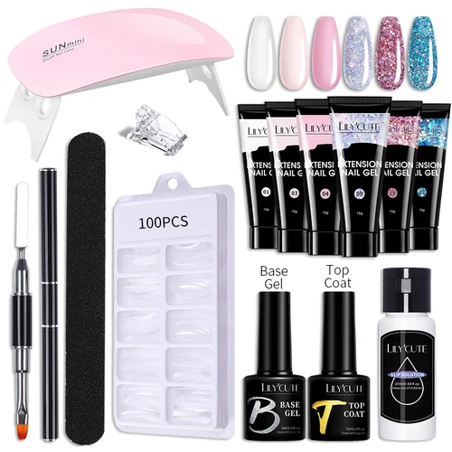 Imagen 2 del producto Juego de Gel para uñas LILYCUTE, lámpara LED de 6W, juego completo de manicura Vernis, Kit de extensión rápida semipermanente para uñas, juego de Gel para Kit de herramientas para uñas