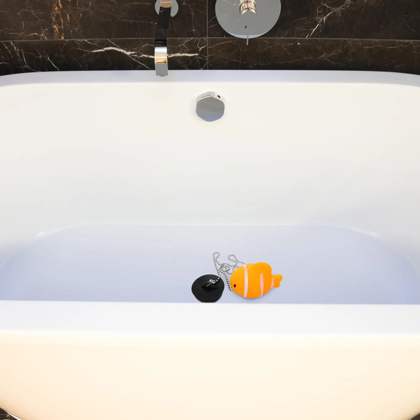 Fish Design Sink Stopper Rubber Tub Drain Plug Easy Pull Chain Bathroom Kitchen Bathtub Stopper Cover Drain Water Seal