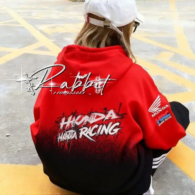 2025 جديد الخريف/الشتاء موضة الشارع هوديي زوجين دراجة نارية المتحمسين المسار متسابق دراجة نارية سباق الكتابة على الجدران هوديي