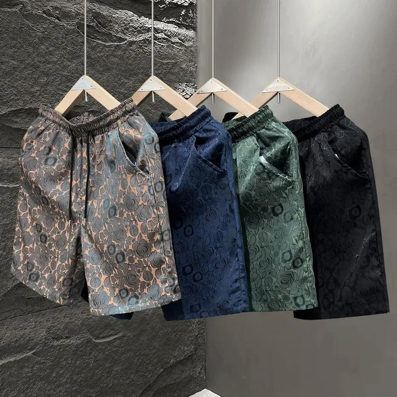 2026 Summer Men's Five-point Shorts Jacquard Floral Sports Casual Loose Quick-drying Beach Pants Trendy
