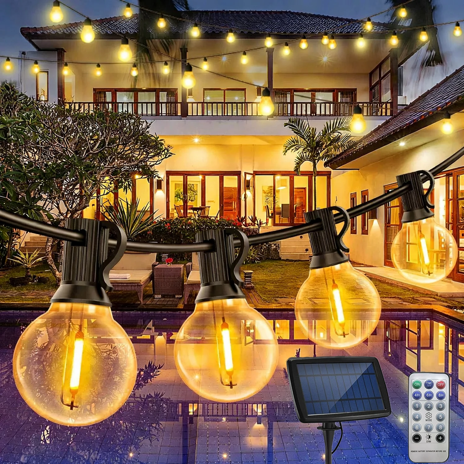 Solar G40 spherical lamp bulb outdoor waterproof string light strip remote control garden and courtyard camping decoration light