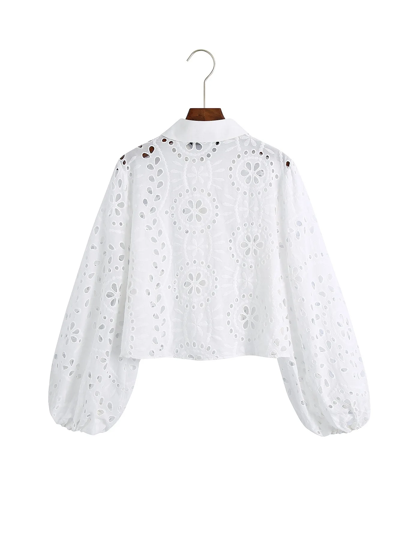 Women Lace Shirt Hollow Out Embroidery Blouse White Blue Green Rose Pink Summer 2024 New Clothing Modern Girl Blusa Tops