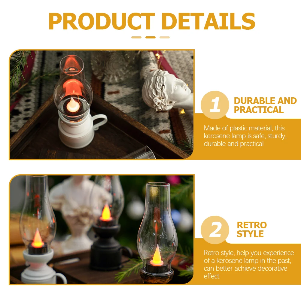 Electronic Kerosene Lamp Vintage Oil Kerosene Lantern Glass Chimney LED Power Windproof Lamp Christmas Party Deco