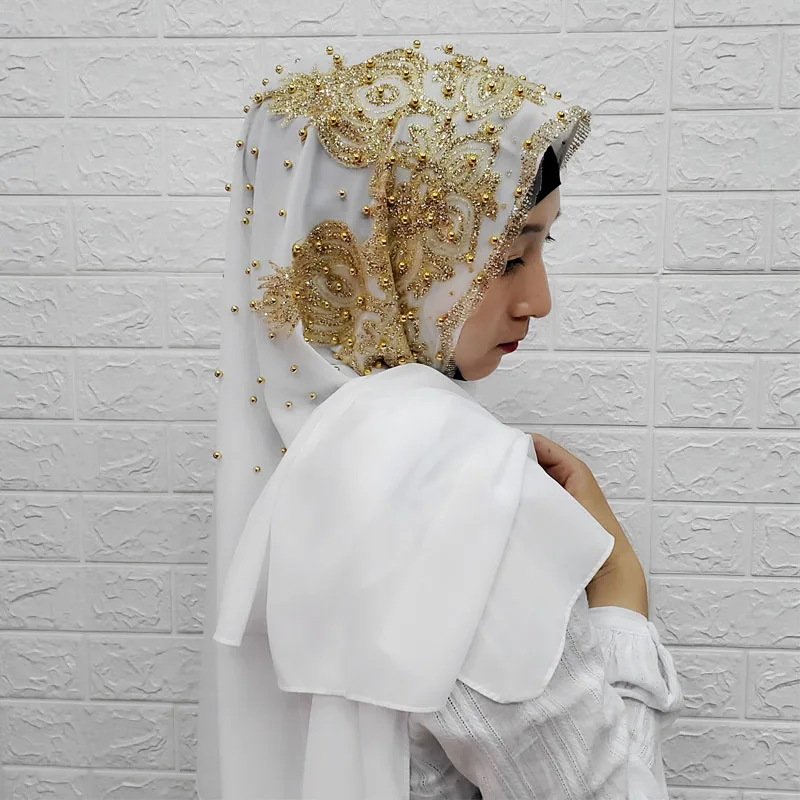 حجاب شيفون للنساء وشاح طويل شال موضة مسلم لامع الذهب بريق الحجاب رئيس التفاف الأوشحة عباية الحجاب Turbantes