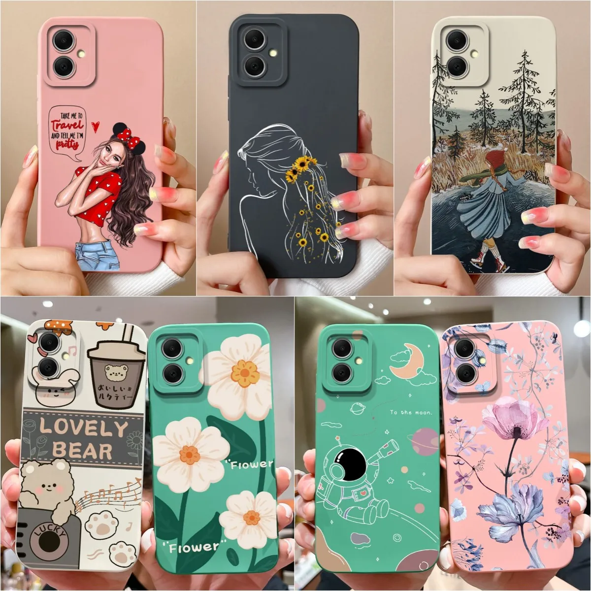 Case For Samsung A06 A065F A 06 Back Cover Cartoon Flower Pattern Camera Protection Soft Silicone Housing For GalaxyA06 4G Funda