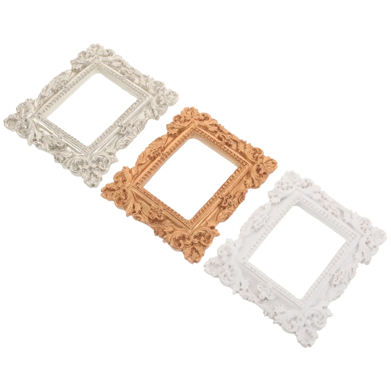 3Pcs Vintage Mini Picture Frames Baroque Small Resin Photo Frames for Jewelry Display Photography Props Tabletop Home