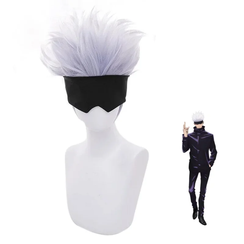 Anime Jujutsu Kaisen Satoru Gojo Wig Cosplay Include Patch High Quality Halloween Party Wigs