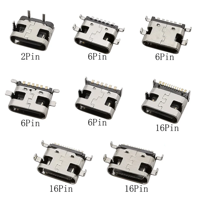 10Pcs Złącze żeńskie USB typu C 2Pin 6Pin 16Pin SMT SMD Gniazdo PCB Lutowanie USB-C Port ładowania telefonu komórkowego