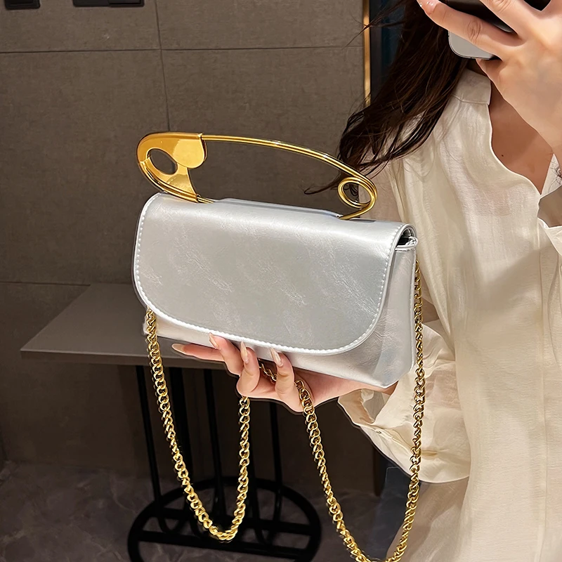 Woman Shoulder Bags Personality Pin Handbag High Quality PU Messenger Bag Fashion Chain Crossbody Bag Brand Female Dinner Bag