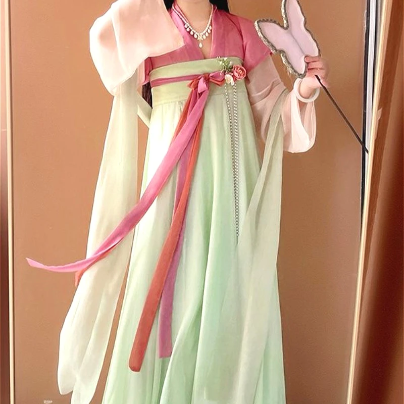 Ropa tradicional china rosa naranja verde para mujer Hada Hanfu moda estilo étnico fiesta escenario espectáculo Cosplay vestido de princesa