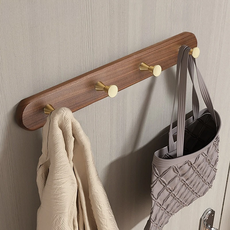 

Walnut Wood Coat Racks Hook Living Room Wall Clothes Rack Cloakroom Decoration Storage Shelf Simple Entrance Hall Key Hook