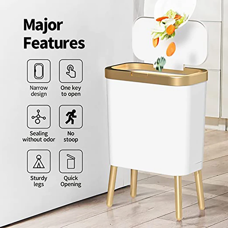 Luxury Large Capacity Trash Can Gold Luxury Trash Can High push Plastic Kitchen Trash Can with Lid Bathroom Trash Can