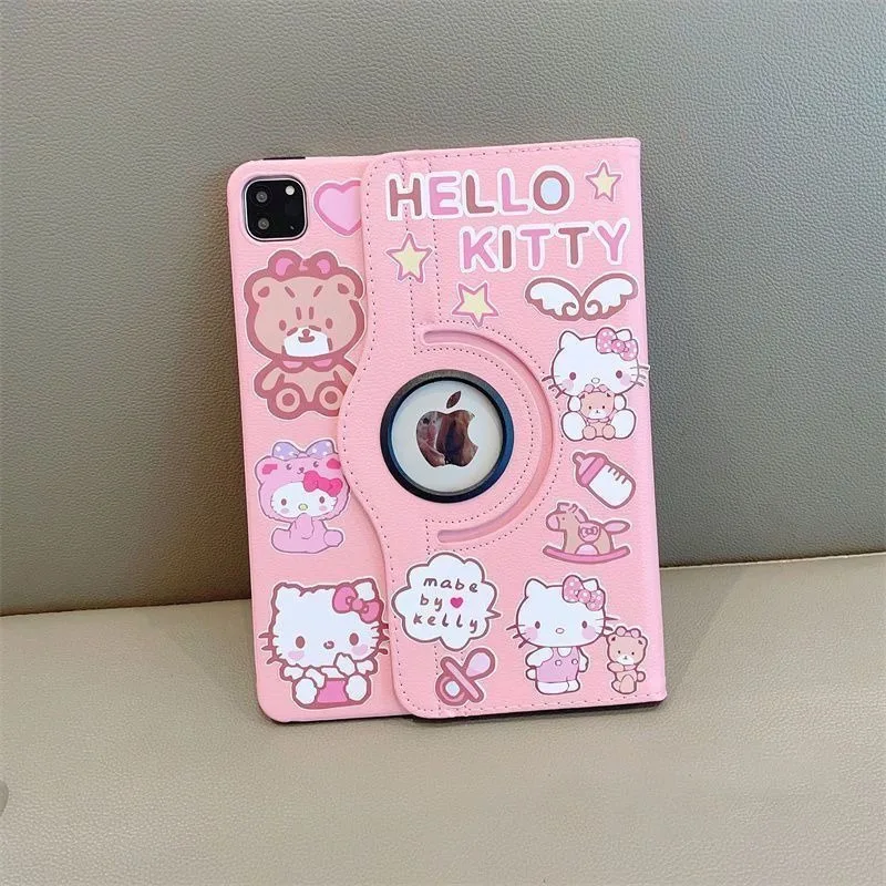 

Kawaii Hello Kitty Case for Ipad 11th Pro 11in Air 1 2 3 10.5in Cute Kitty Cat 360° Rotate Fold Protect Shell Girl Gift Toy Case