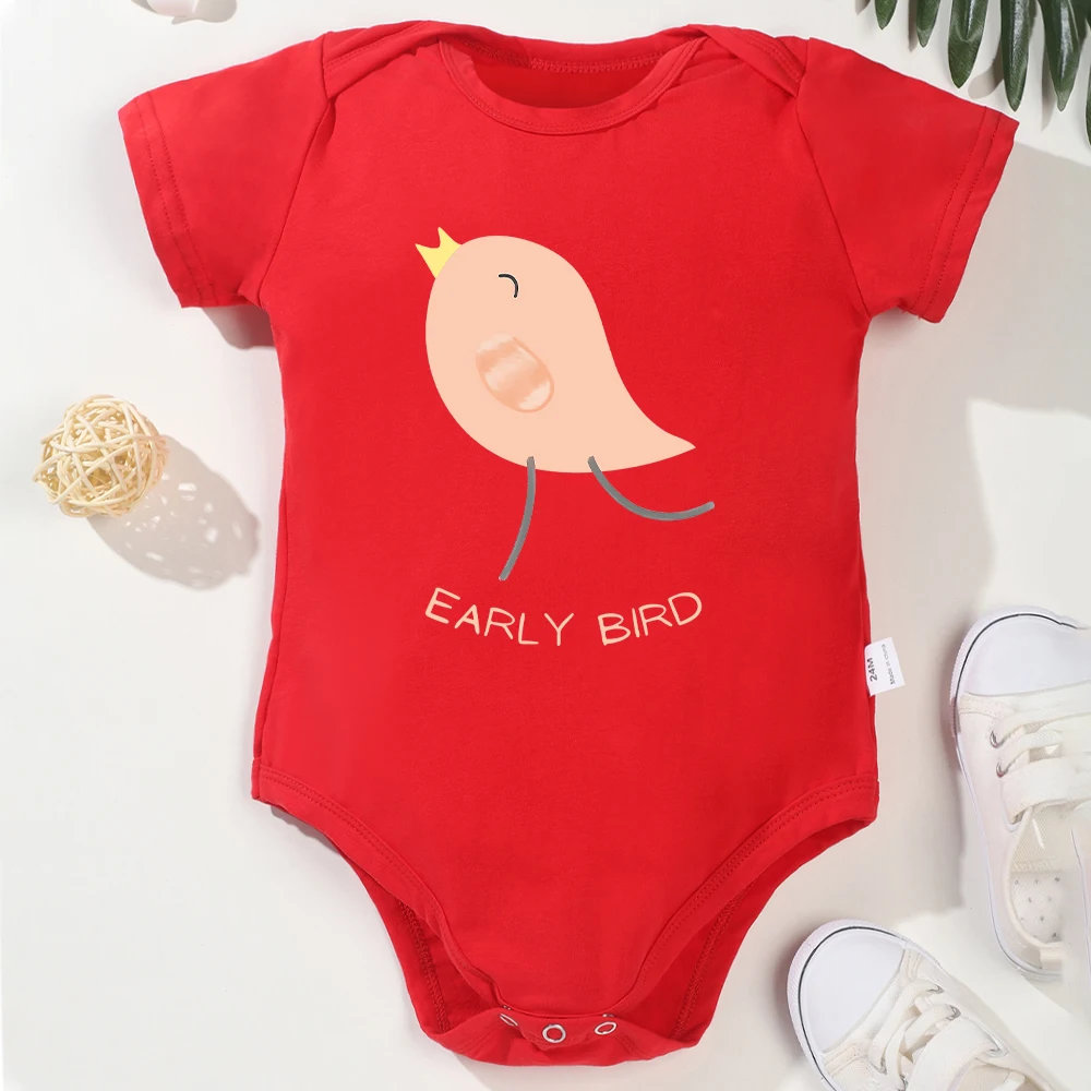 Early Bird Baby Girl Boy Clothes Aesthetic Cute Onesie Cotton High Quality Comfy Newborn Bodysuit O-neck Short Sleeve Dropship