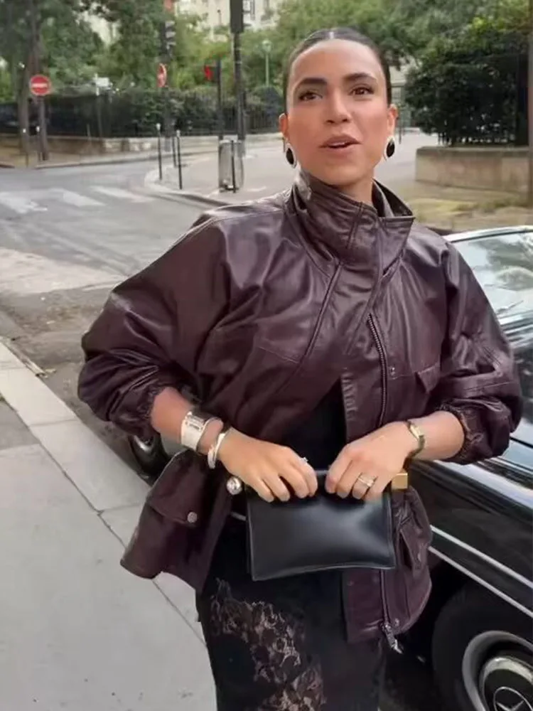 HH أنثى موضة معطف قصير غير رسمي المرأة الوقوف طوق جيب الديكور طويلة الأكمام شيك معاطف أزرار سستة الشارع سترة #2