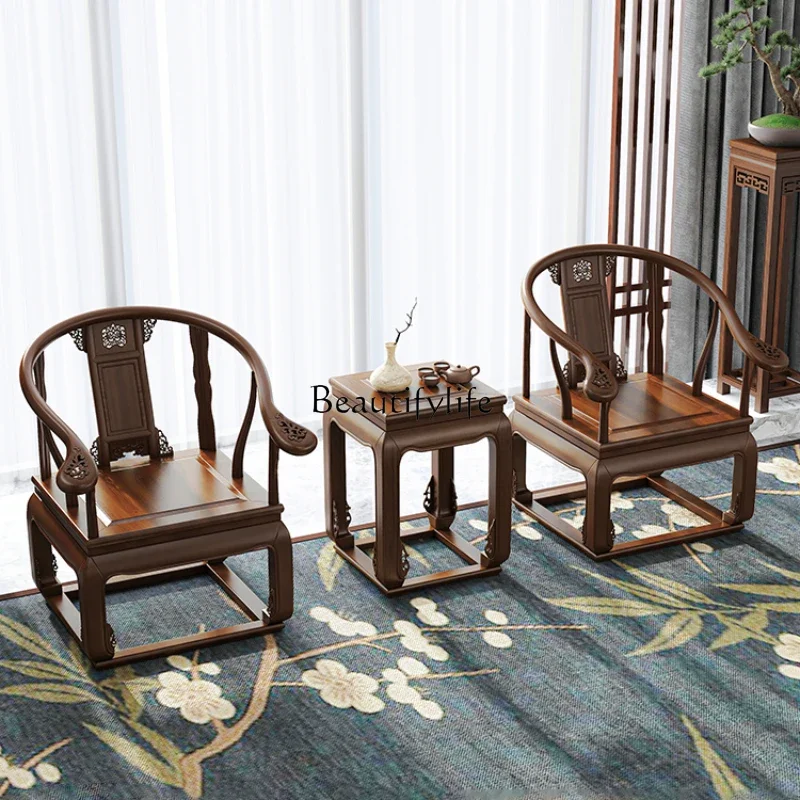 

LNew Chinese Style Solid Wood Three-Piece Set Home Palace Armchair Palace Chair Simple Living Room Leisure Chair