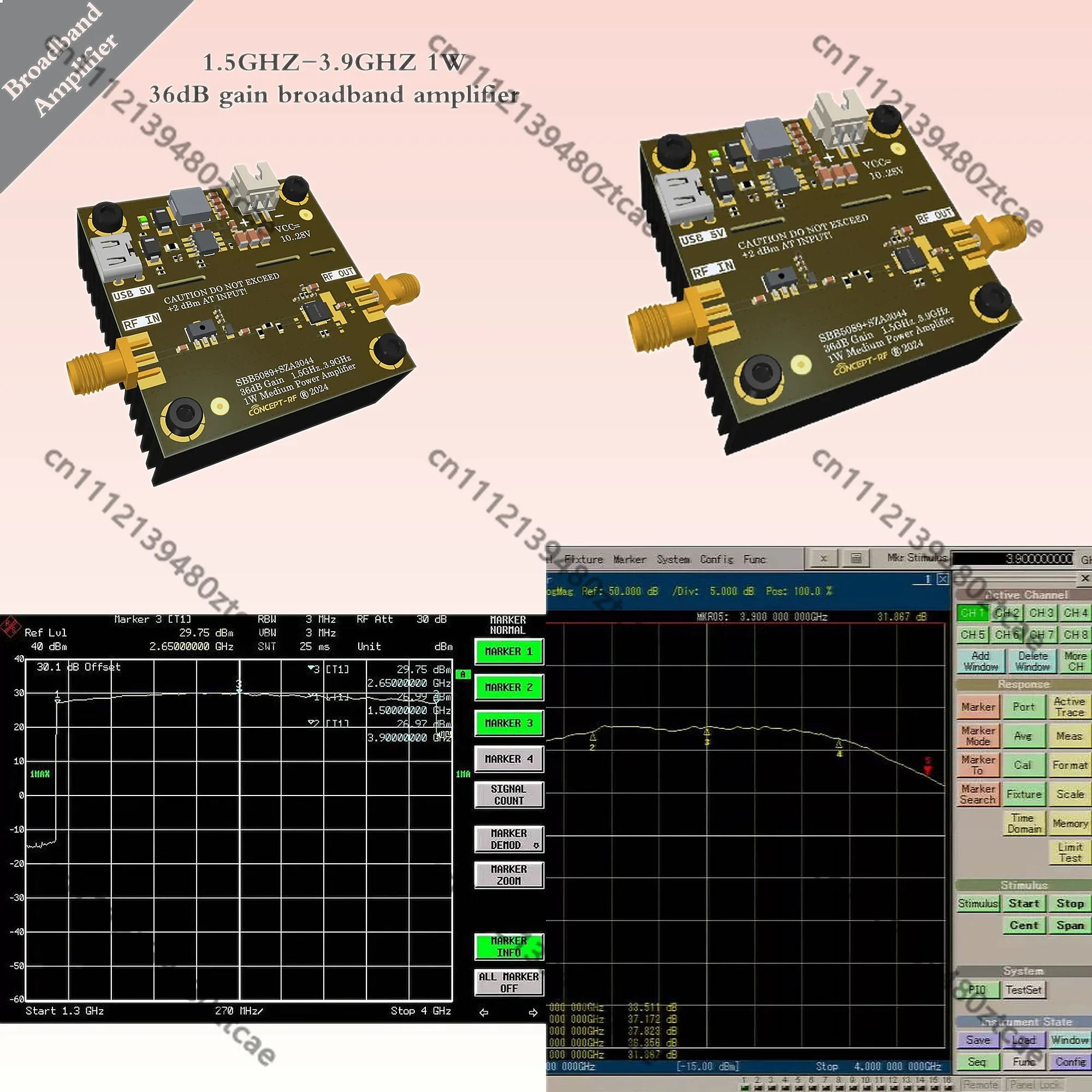 SBB5089 SZA3044 1.5-3.9GHz Broadband RF Power Amplifier 36dB Gain High Gain Low Noise