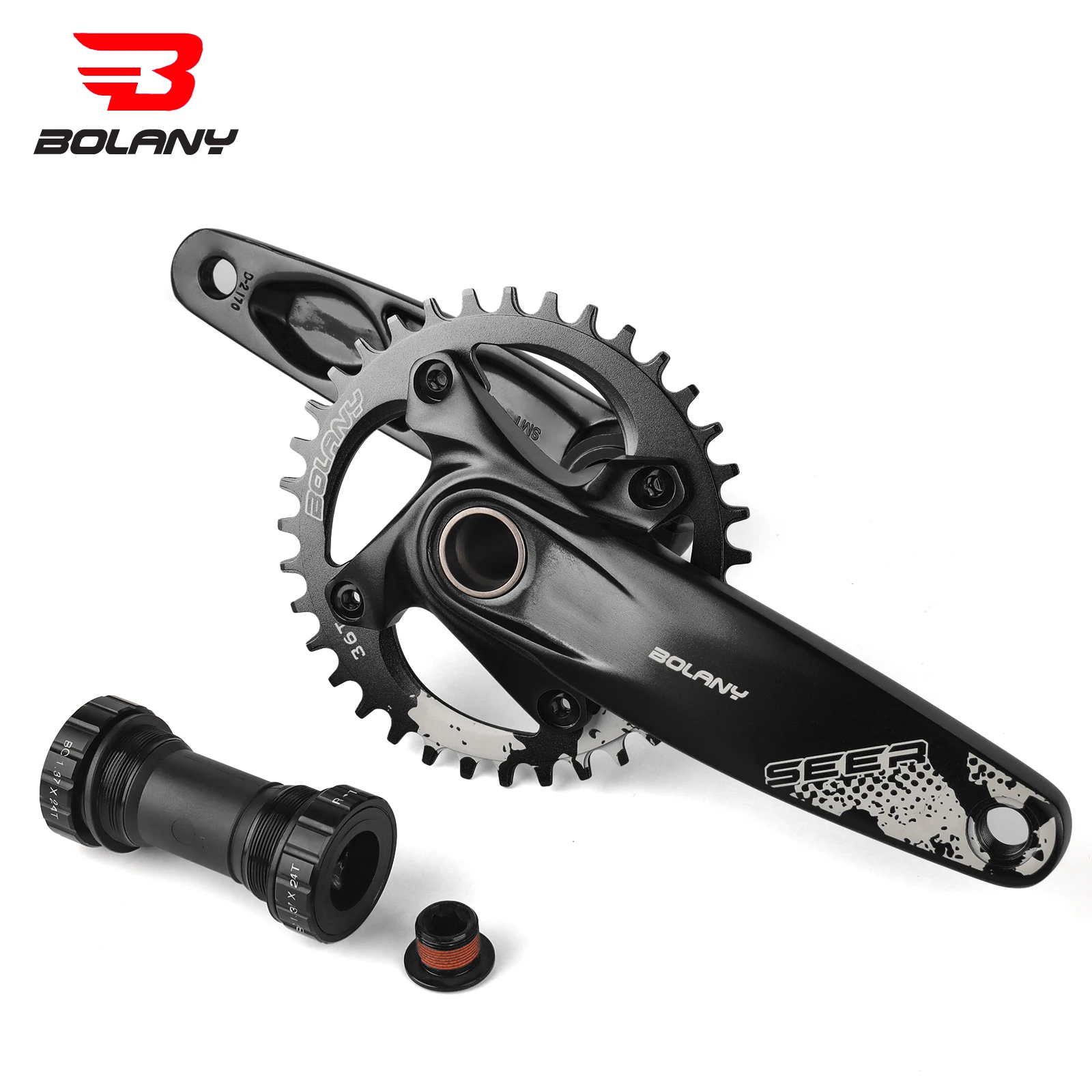 

BOLANY Bicycle 34T 36T Integrated Crankset Aluminum Alloy 170mm Bike Cranks Compatible with 8-12 Speed MTB Single Chainring SEER