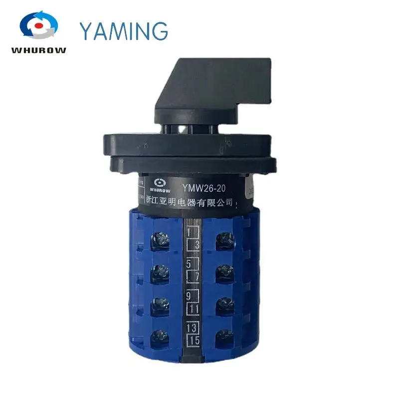 Rotary Cam Switch YMW26-20/4 5P Ui 660V Ith 20A 4 Poles 5 Position 16 Terminals High Quality Changeover Switch Sliver Contact