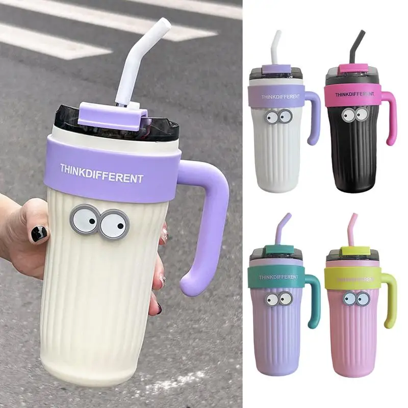 Tumbler With Handle 3D Eye Sticker Stainless Steel Water Bottle Large Capacity Insulated Cup For Men Women Travel Beverages