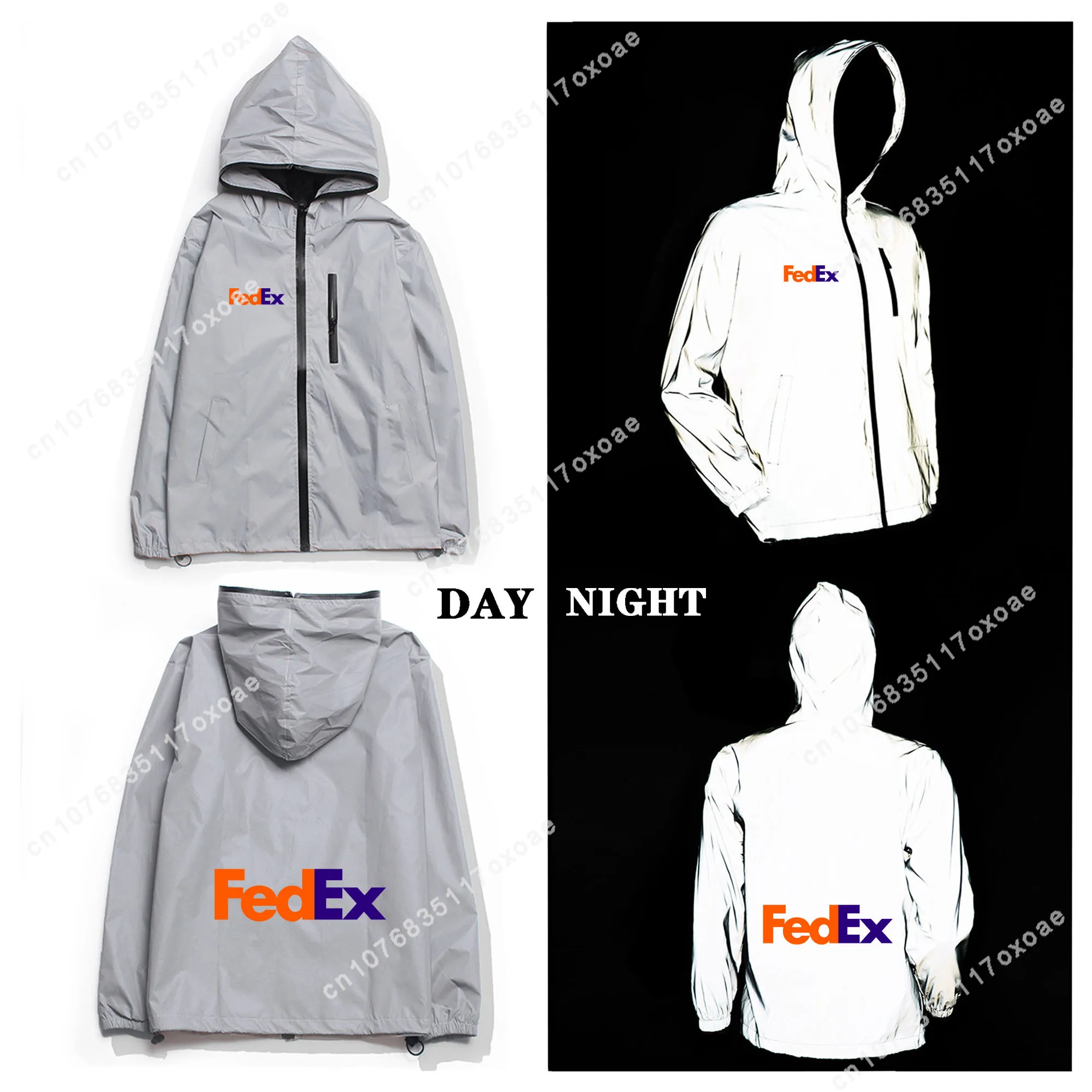 FedEx Reflective Jacket Mens Womens Coat Hooded Windbreaker Run Jackets Cycling Hiking Zipper Custom Hoodie