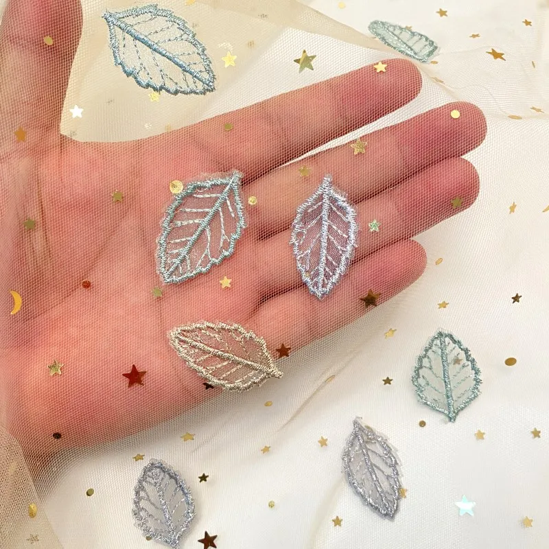 20pcs Embroidered Leaf Lace Patch Wedding Dress Jeans Headwear Decor DIY Sewing Clothing Embroidery Applique Craft Accessories