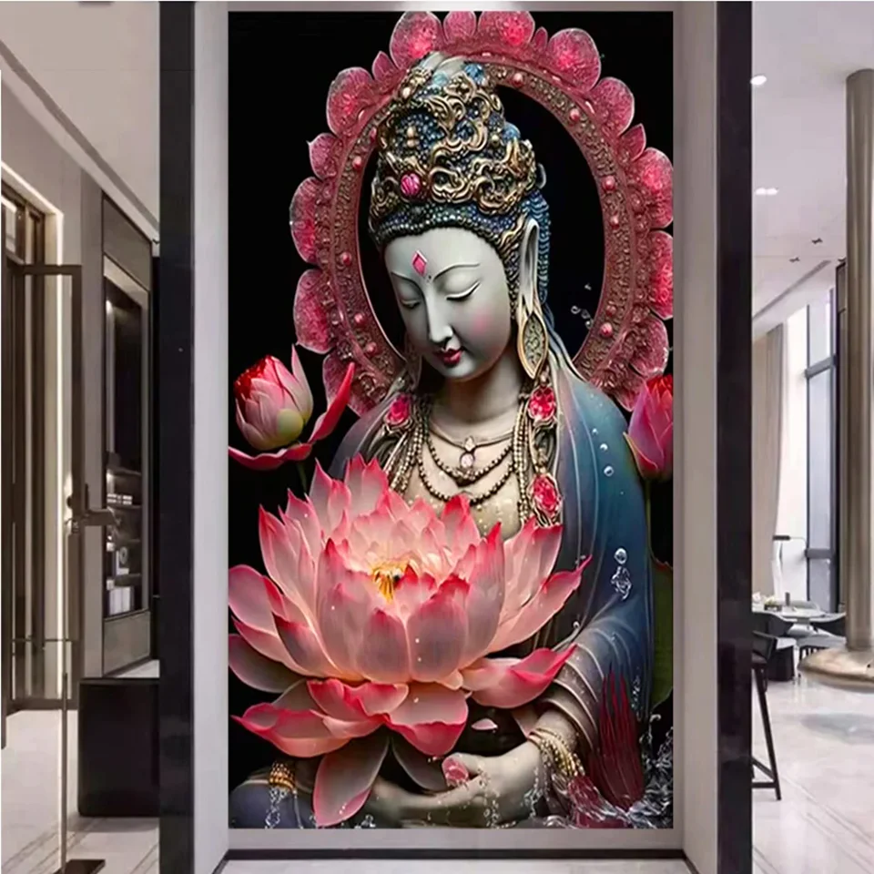 

Буддистские лотосы Guanyin Новейшая DIY алмазная живопись Religon Иконка портрет наборы для вышивки крестиком мозаичная картина домашний декор
