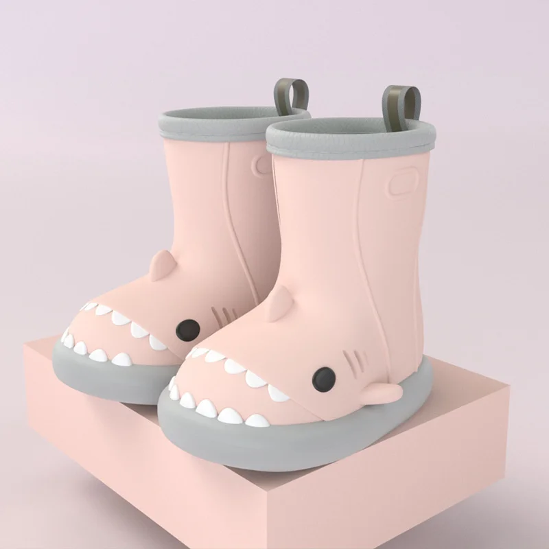 Fashion Cartoon Shark Kids Rain Boots Toddler EVA Soft Waterproof Boys Girls Water Shoes 3D Anti Slip Children Rainboots