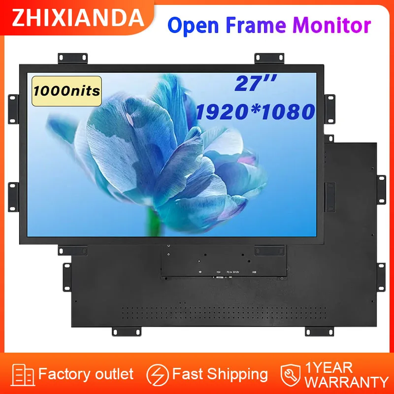 

High Brightness 1000nits 27 inch Industrial Open Frame Monitor LCD Touch Display for Outdoor Used with VGA HD AV BNC USB Inport