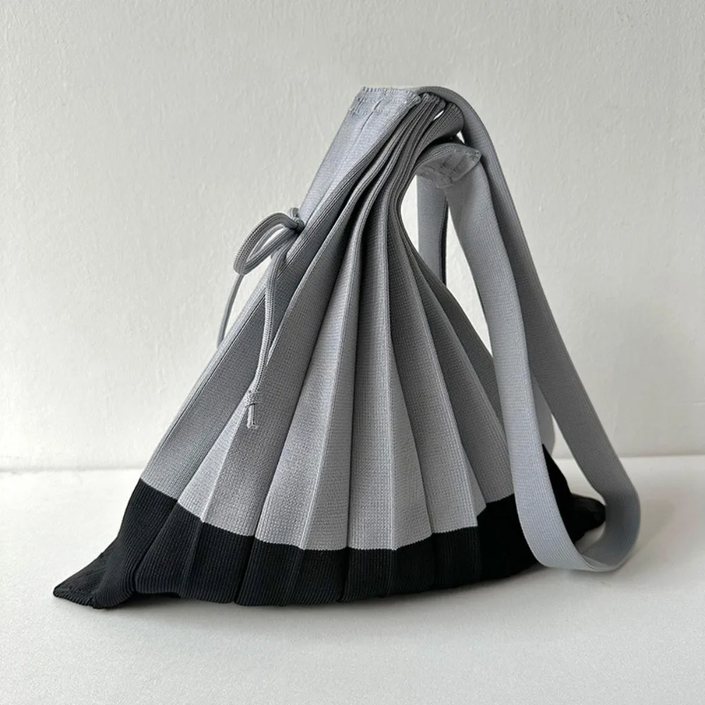 Handbag Knit Folding Shopping Bag Shoulder Pouch Eco-Friendly Foldable Eco Bag Contrast Color Large Capacity Pleated Bag Travel