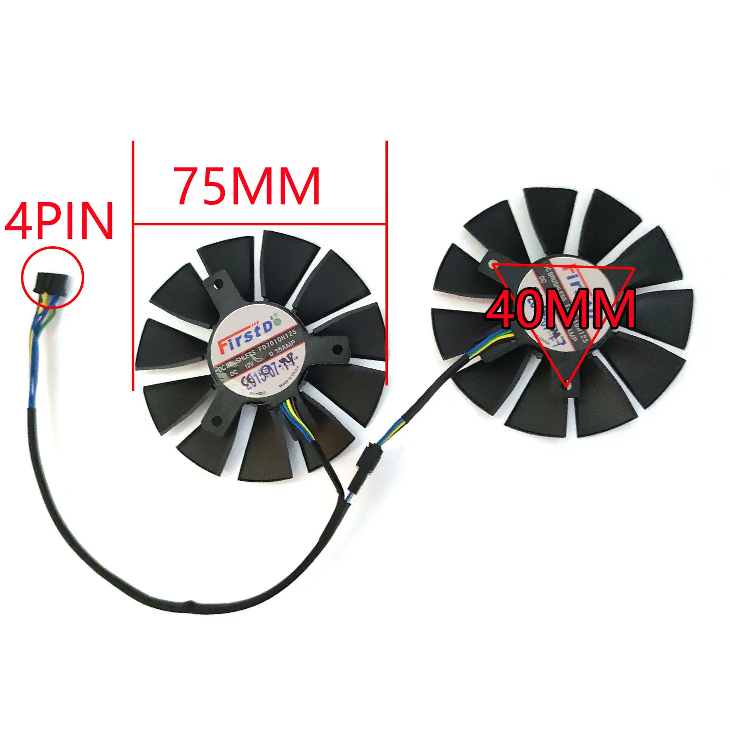 NEW 75MM 4PIN T128010SH FD7010H12S GTX 1060 GPU Fan，For ASUS STRIX GTX 1060 1050 GTX 960 950 Graphics card cooling fan