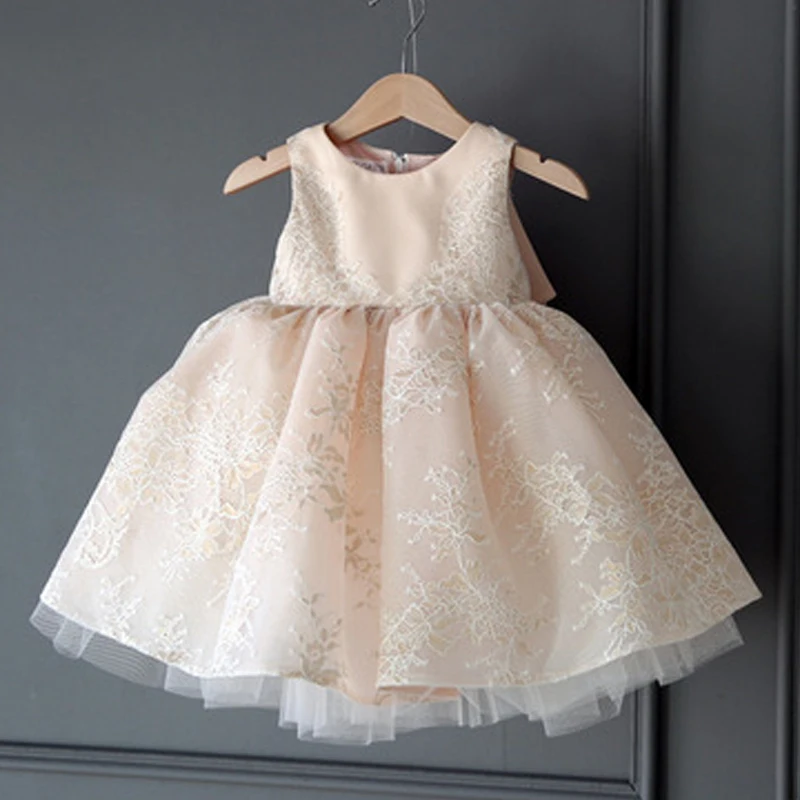 Girls Dresses Birthday Party Host Dresses Princess Baby Girl Dresses Pink Bow Christening Dresses Newborn Baby Girl Dresses