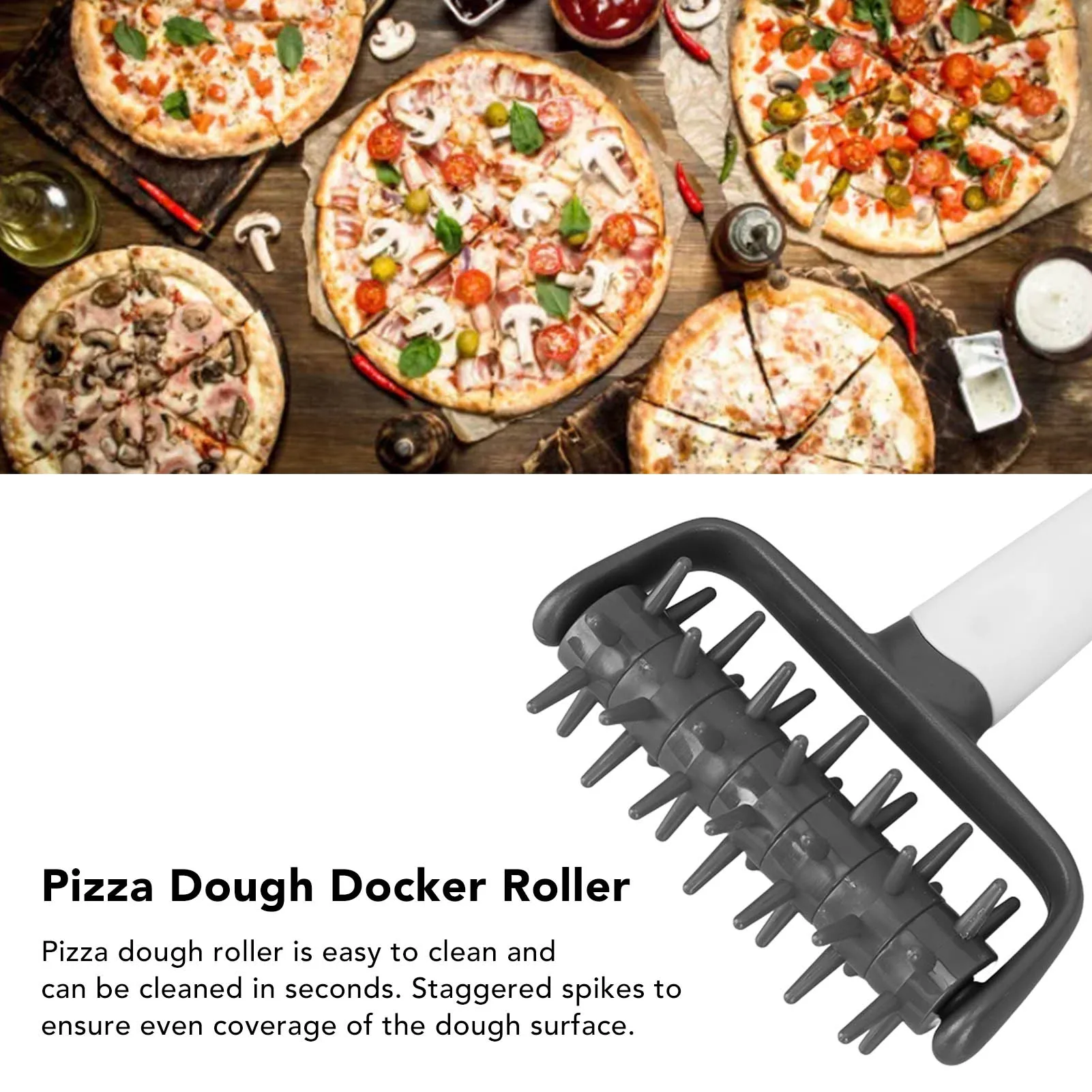 1Pc Pizza Dough Docker Roller Pin Wheel Hole Puncher Prevent Blistering Dense Pizza Docking Tool with Spikes for Home Kitchen