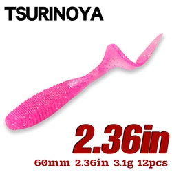 TSURINOYA Grub Worm UV Soft Lure 2.36in 3.1g 12pc Curled Tail PULSE Add Shrimp Salt Silicone Soft Bait Pike Bass Rig Tackle